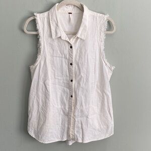 Free People Linen and Cotton Blend White Button Up Tank Top Shirt Size Small